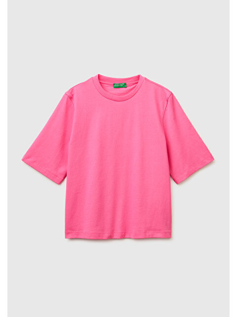 United Colors Of Benetton Kadın Fuşya %100 Pamuk Boxy Fit T-Shirt