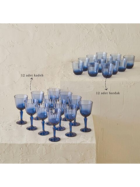 Bella Maison Colore Kesme Bardak-Kadeh Seti 24'lü Mavi - S000247741-17234