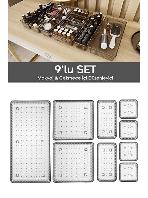 Meleni Home 9lu Çekmece İçi Organizer Kozmetik Takı Makyaj Organizeri Dolap İçi Düzenleyici Antrasit - S000385518-29666