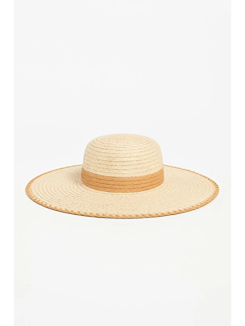 Luminos Butik Bej Zigzag Şeritli Hasır Şapka - Yazlık Güneş Koruma Aksesuarı - Plaj Şıklığı İçin İdeal HSR2103 - S000375043-19928