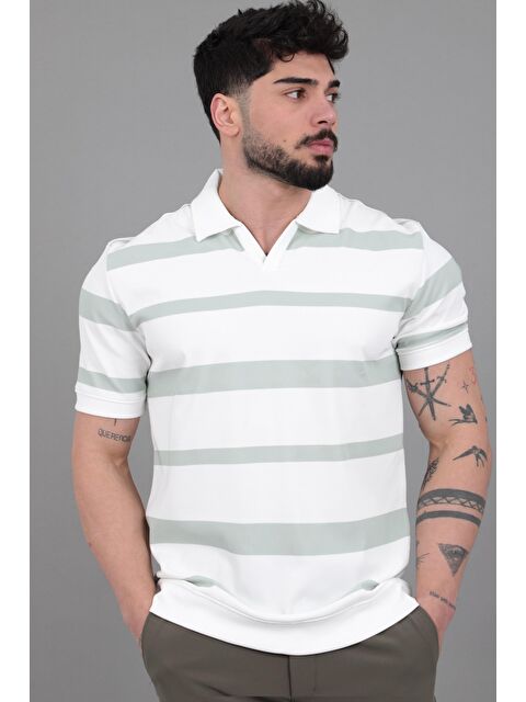 Stilkombin Çift Renk Çizgili Apaç Yaka Tişört GP 1042_30494