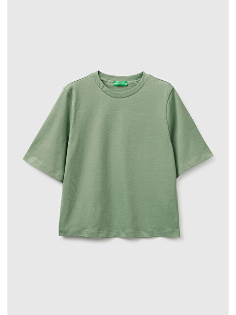 United Colors Of Benetton Kadın Haki %100 Pamuk Boxy Fit T-Shirt