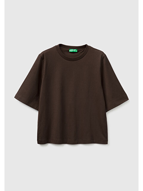 United Colors Of Benetton Kadın Kahverengi %100 Pamuk Boxy Fit T-Shirt