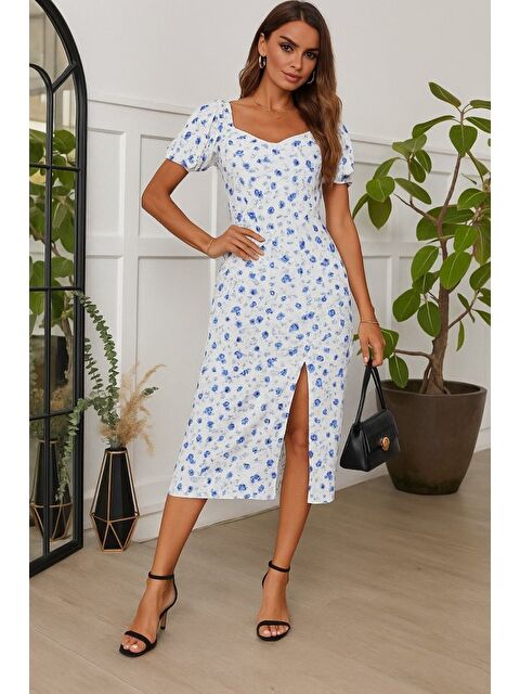 Jane's Kadın Kısa Kolluyakası Büzgü Detay Kolu Lastikli çiçek Baskı Elbise - S000529165-20063