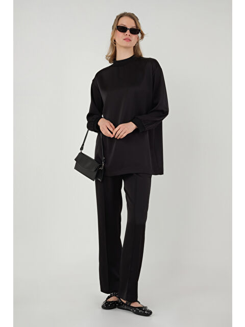 HE-QA Ribanalı Saten Takım Siyah