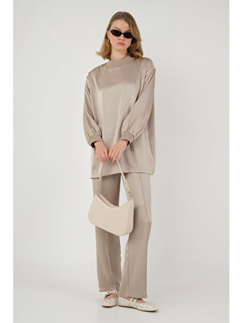 HE-QA Ribanalı Saten Takım Bej