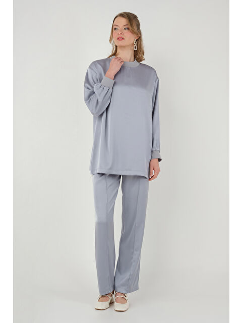 HE-QA Ribanalı Saten Takım Gri