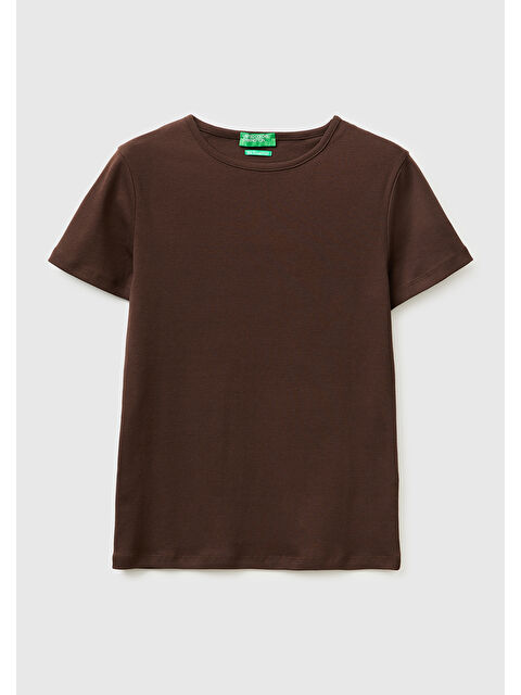 United Colors Of Benetton Kadın Kahverengi %100 Pamuk Bisiklet Yaka T-Shirt