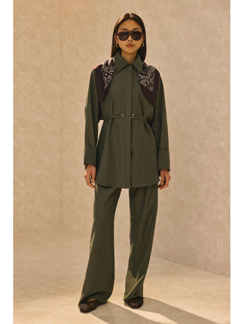 HE-QA Çizgili Efektli Modal Takım Orman Yeşili