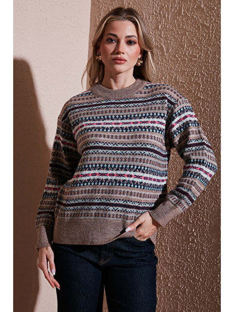 Fashion Friends Regular Fit Desenli Bisiklet Yaka Kazak 25K0092K1 - S000485299-26429