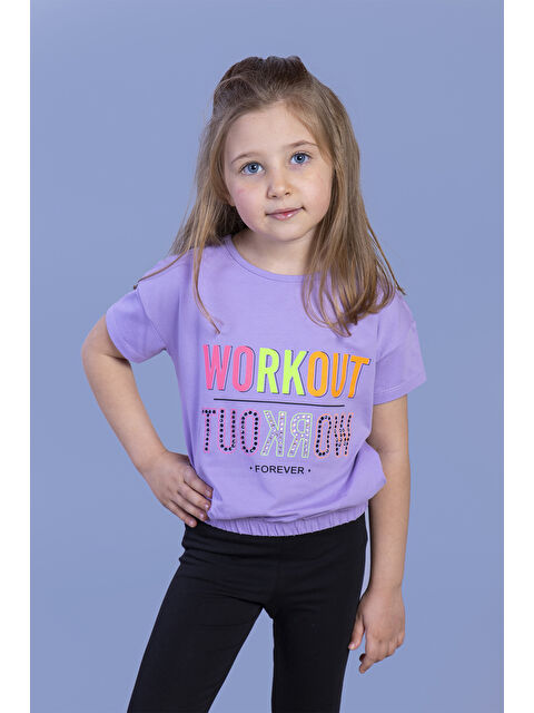 Toontoykids Kız Çocuk Workout Baskılı Taş İşlemeli Tişört
