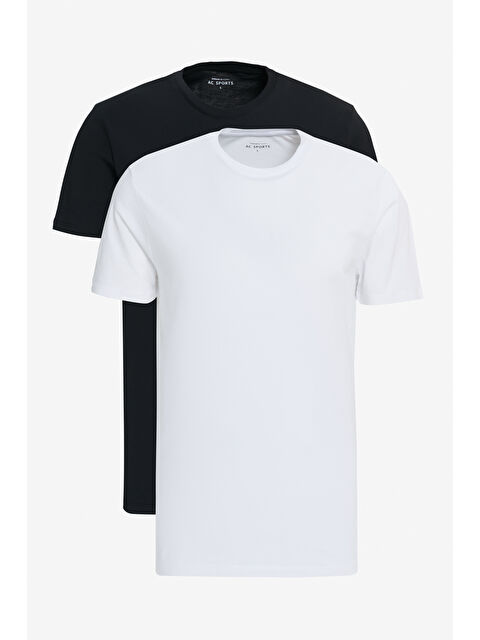 Altınyıldız Classics Erkek Beyaz-Siyah-Gri 2'li Slim Fit Dar Kesim %100 Pamuk Bisiklet Yaka Tişört