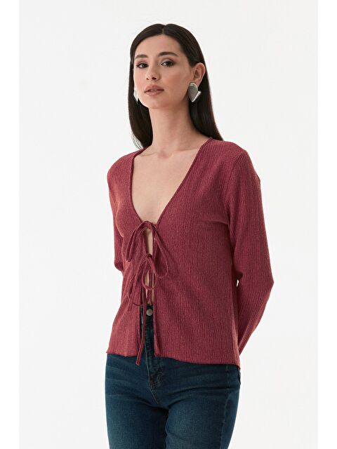 Fullamoda Bürümcük Kumaş Önü Bağlamalı Hırka - S000347636-19951
