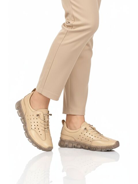 Ayakmod Bej Hakiki Deri Kadın Casual Ayakkabı 0007 Z