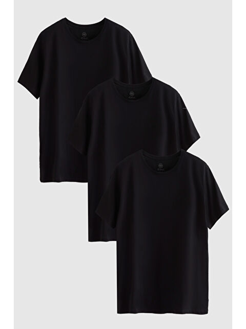 D'S damat Slim Fit Siyah 3'lü Tişört - S000401503-19351