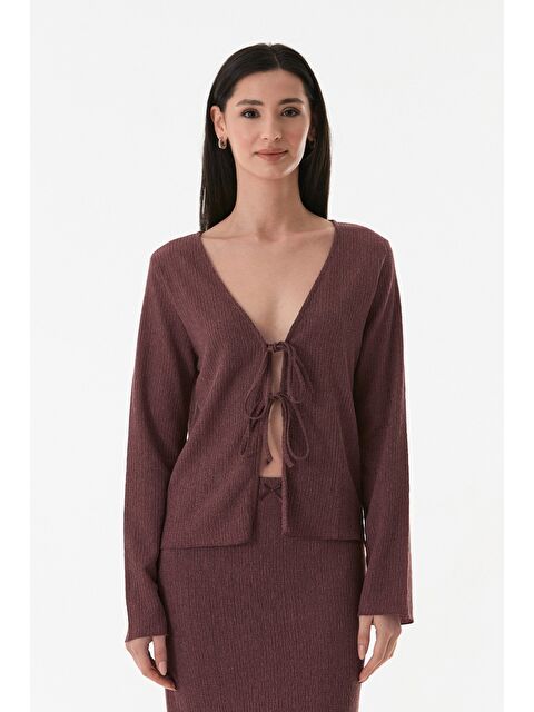 Fullamoda Bürümcük Kumaş Önü Bağlamalı Hırka - S000347636-20036