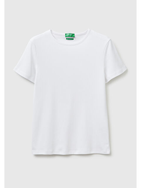 United Colors Of Benetton Kadın Beyaz %100 Pamuk Bisiklet Yaka T-Shirt