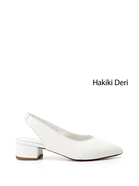 GÖNDERİ(R) Kadın CANLI BEYAZ Kalın Topuklu Arkası Açık Hakiki Deri Ayakkabı - S000493560-21165