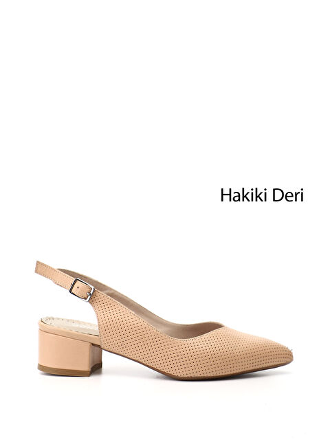 GÖNDERİ(R) Kadın BEJ-TEN RENGİ Kalın Topuklu Arkası Açık Hakiki Deri Ayakkabı - S000493584-17