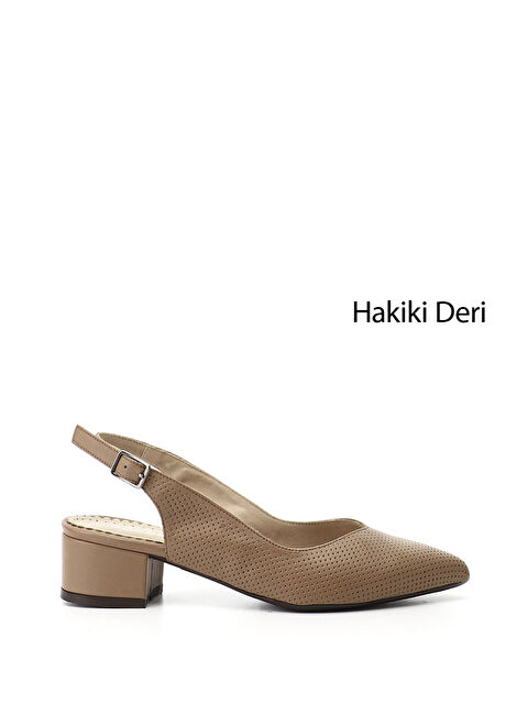 GÖNDERİ(R) Kadın BEJ-VİZON Kalın Topuklu Arkası Açık Hakiki Deri Ayakkabı - S000493584-37219