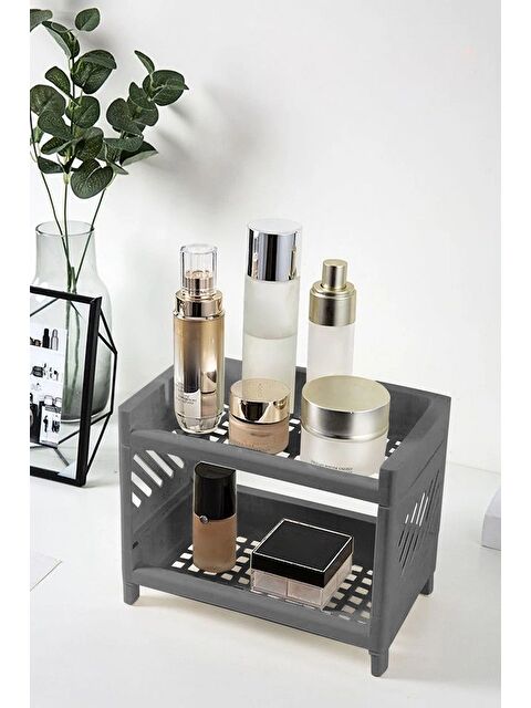 Meleni Home 2'li Çift Katlı Makyaj Takı Kozmetik Rafı Düzenleyici Çok Amaçlı Organizer Antrasit - S000385521-29666