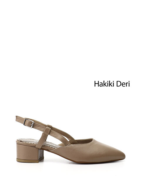 GÖNDERİ(R) Kadın BEJ-VİZON Kalın Topuklu Arkası Açık Hakiki Deri Ayakkabı - S000493585-37219