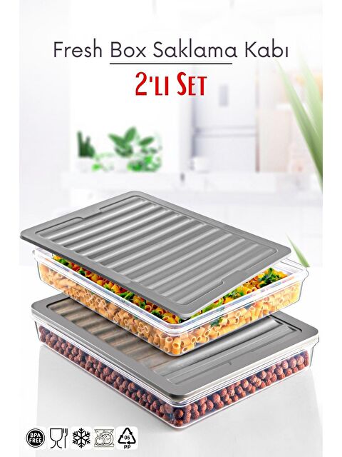 Nandy Home 2 Li Set Freshbox Mikrodalga Ve Difrize Uygun Saklama Kabı Gri - S000160011-20600