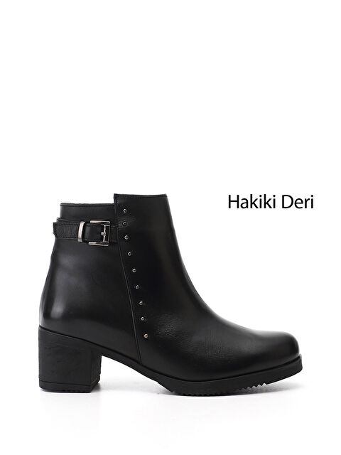 GÖNDERİ(R) Kadın SİYAH Fermuarlı Kalın Topuklu Hakiki Deri Bot - S000493587-19351