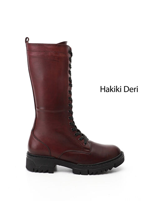 GÖNDERİ(R) Kadın KOYU BORDO Fermuarlı Kalın Topuklu Hakiki Deri Postal Çizme - S000493500-19952