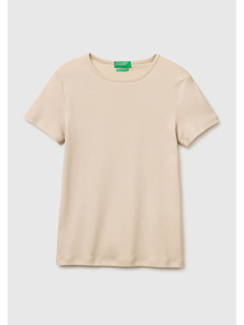 United Colors Of Benetton Kadın Taş %100 Pamuk Bisiklet Yaka T-Shirt