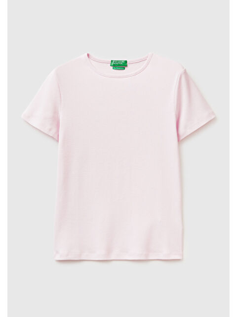 United Colors Of Benetton Kadın Açık Pembe %100 Pamuk Bisiklet Yaka T-Shirt