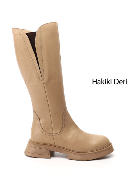 GÖNDERİ(R) Kadın AÇIK NUDE Fermuarlı Kalın Topuklu Hakiki Deri Çizme - S000493502-26412