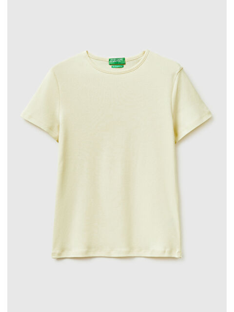 United Colors Of Benetton Kadın Açık Sarı %100 Pamuk Bisiklet Yaka T-Shirt