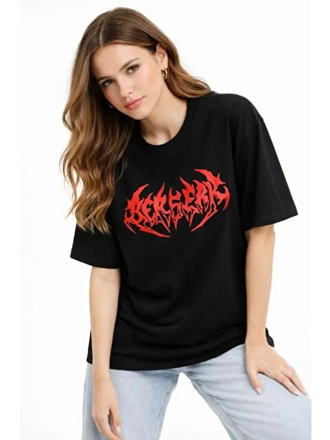 Jane's Baskılı T-Shirt Yazlık Kısa Kol Bisiklet Yaka Rahat Kalıp Tişört - Siyah