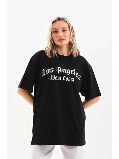 Jane's Unisex Baskılı Oversize T-Shirt - Siyah