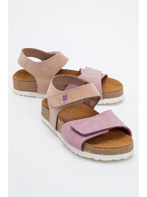 Mnpc Unisex Çocuk Lila-Pembe Hakiki Deri Mantar Tabanlı Günlük Çocuk Sandalet - S000366116-37365