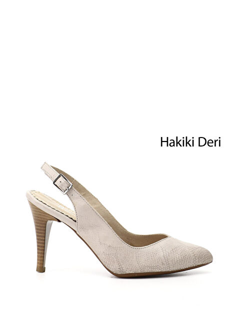 GÖNDERİ(R) Kadın YENİ BEJ İnce Topuklu Arkası Açık Hakiki Deri Ayakkabı - S000493438-29737