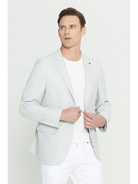 Altınyıldız Classics Erkek Açık Gri Slim Fit Dar Kesim Mono Yaka Armürlü Ceket