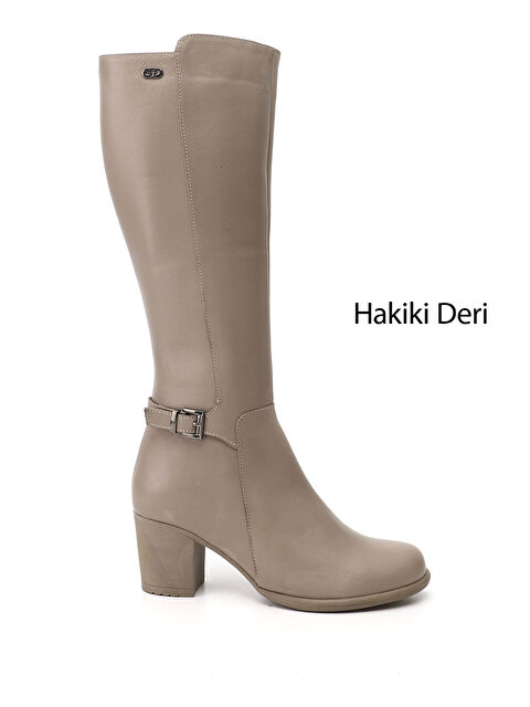 GÖNDERİ(R) Kadın YENİ BEJ Fermuarlı Kalın Topuklu Hakiki Deri Çizme - S000493596-29737