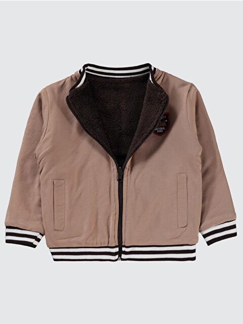 Bizizo W Nakışlı Çift Taraflı 2-5 Yaş Hırka - Kahverengi 2-3 Yaş - S000468074-19413