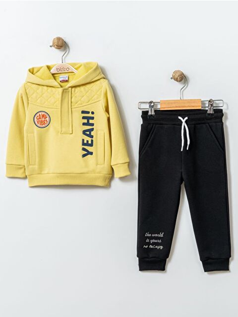 Bizizo Yeah! Baskılı Kapüşonlu 9-24 Ay Takım - Sarı 12-18 Ay - S000468075-20072