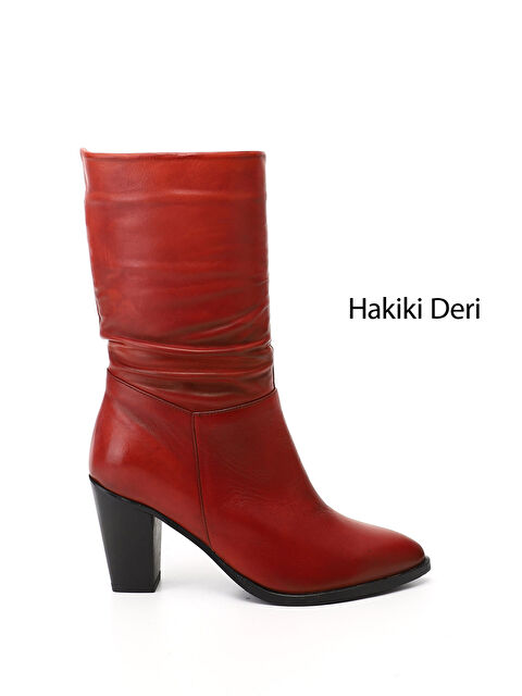 GÖNDERİ(R) Kadın CANLI KIRMIZI Sivri Burun Körüklü Kalın Topuklu Hakiki Deri Çizme - S000493594-20044