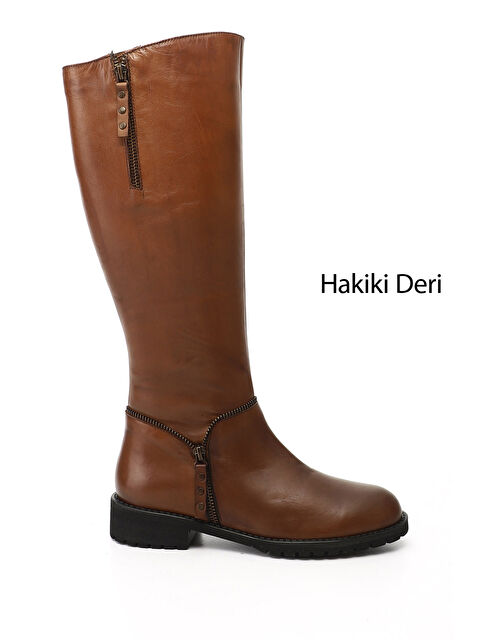 GÖNDERİ(R) Kadın KAHVERENGİ-TABA Fermuarlı Kauçuk Taban Hakiki Deri Çizme - S000493595-37323