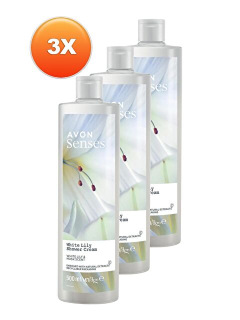 AVON Senses White Lily  Beyaz Zambak Kokulu Duş Jeli 500 Ml. Üçlü Set - S000191544-10231