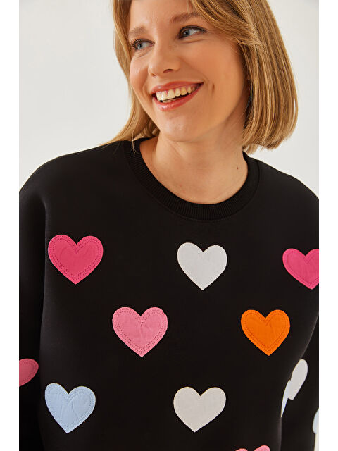 SHADE Kadın Kalp Nakışlı Üç İplik Şardonlu Sweatshirt - S000349942-19351