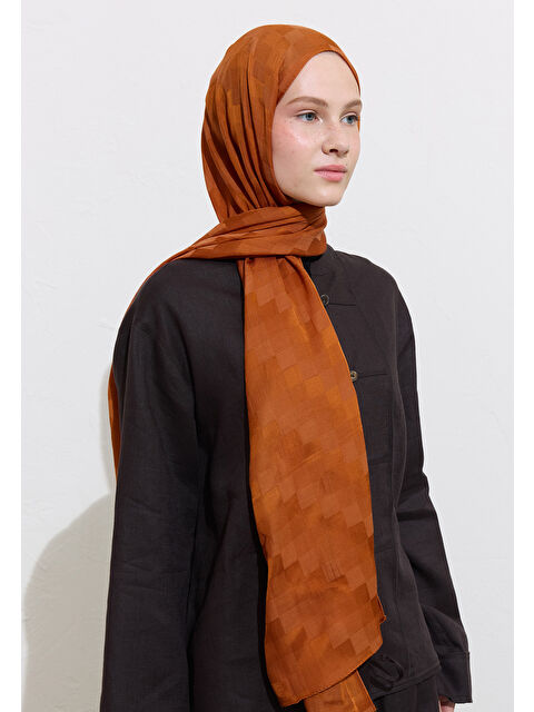 Fresh Scarfs Nori İpek Jakar Şal Kiremit - S000417174-18657