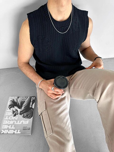 Abluka Online Erkek Örme Desenli Kolsuz Tişört Siyah - S000236507-19351