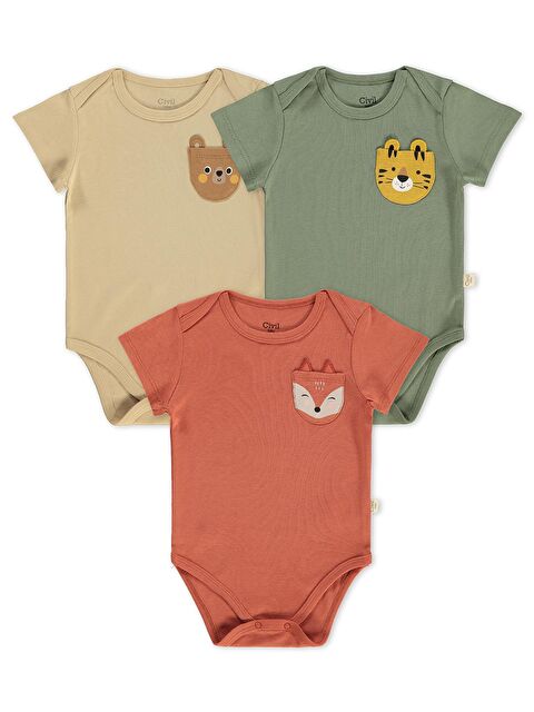 Civil Baby Cep Tilki Hayvan Baskılı 3 Lü 0-36 Ay Çıtçıtlı Badi - Turuncu 1-3 Ay - S000511295-18657