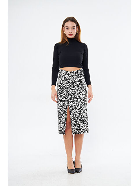 Comstar Leopar Desenli Yırtmaçlı Jean Etek - S000302862-20063