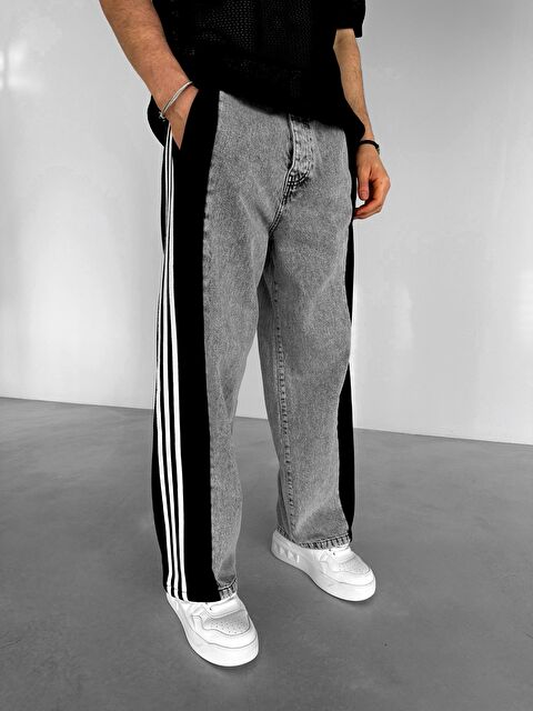 Abluka Online Erkek Baggy Jean Çift Yüzlü Jean Pantolon Gri - S000240481-20600